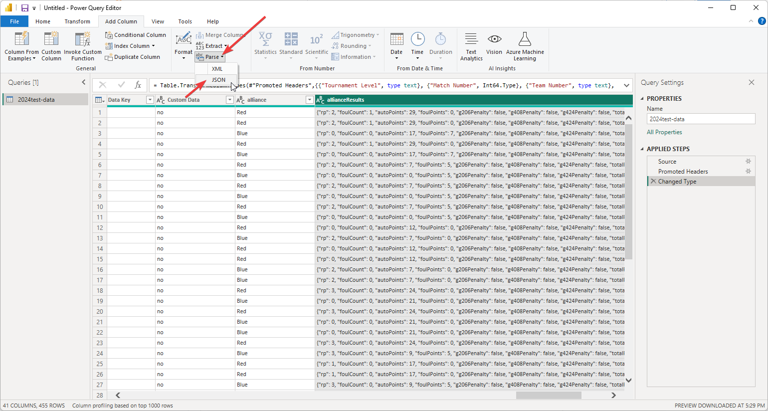 Add a new column with your JSON data.